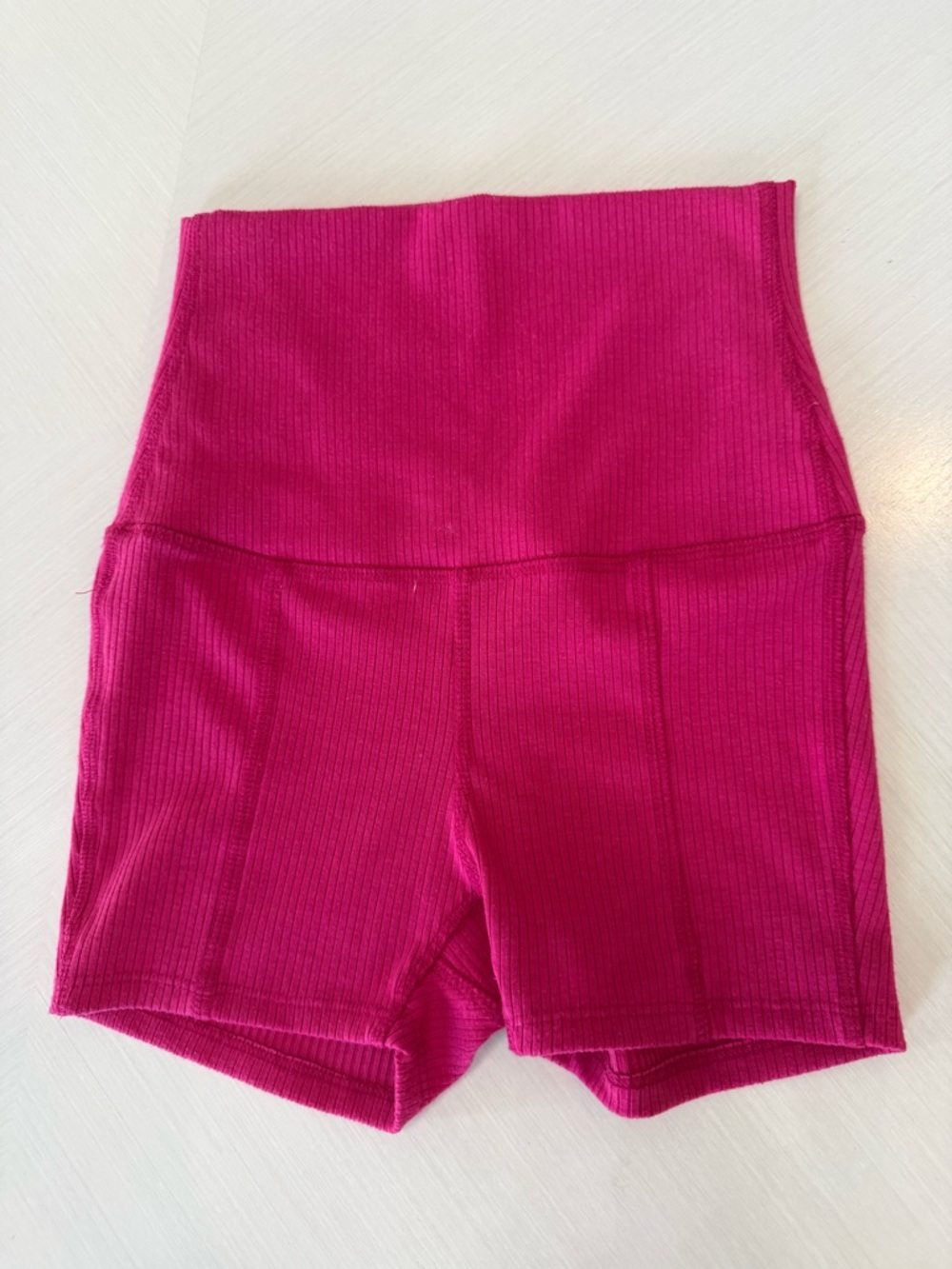 Girls' High-Waist Ribbed Shorts in Fuchsia